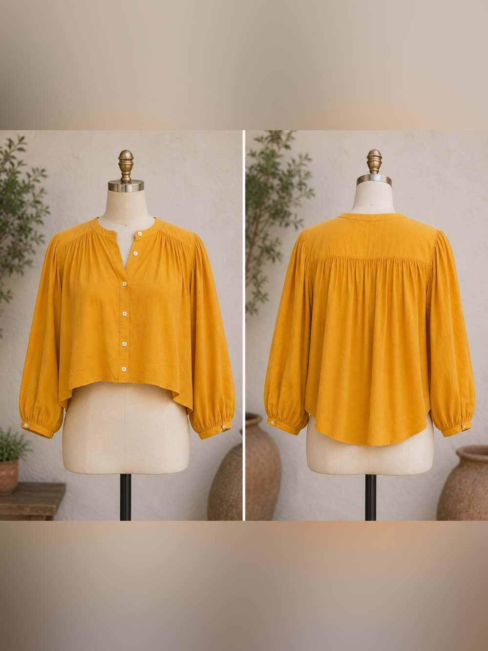 Madewell Pollen Yellow Balloon Puff Sleeve Voile Peasant Top Medium - Picture 9 of 17